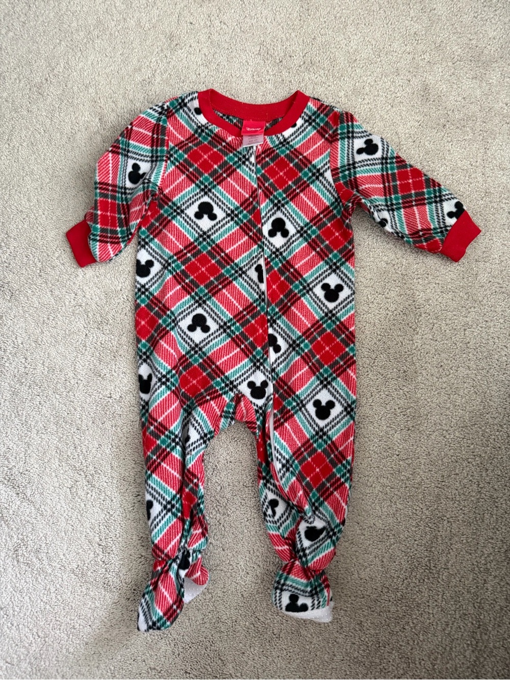 Disney Red Green Plaid Mickey Fleece Footed One-Piece